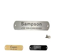 Personalised Dog ID Tag for Collar - Engraved Stainless Steel Pet Name Plate, Silent Curved No-Jingle Dog Tag with Rivet Holes for Cats & Small Medium Large XL Dogs - Silver Gold Black