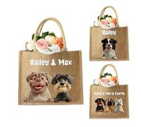 Personalised Dog Jute Tote Bag, 1-3 Breeds Custom Name, Large Zippered Burlap Shopper, 35x20x30cm