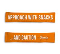 Personalised Dog Lead Sleeve | Custom 'Approach With Snacks... And Caution' Dog Lead Cover | Reactive Nervous Dog Warning | Funny Dog Lead Sign | Lead Wrap UK Gift (Orange)