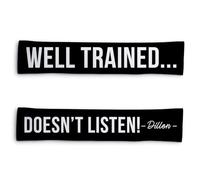 Personalised Dog Lead Sleeve | Custom 'Well Trained... Doesn't Listen' Dog Lead Cover | Reactive Nervous Dog Warning | Funny Dog Lead Sign | Velcro Lead Wrap UK (Black)