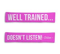 Personalised Dog Lead Sleeve | Custom 'Well Trained... Doesn't Listen' Dog Lead Cover | Reactive Nervous Dog Warning | Funny Dog Lead Sign | Velcro Lead Wrap UK (Pink)