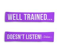 Personalised Dog Lead Sleeve | Custom 'Well Trained... Doesn't Listen' Dog Lead Cover | Reactive Nervous Dog Warning | Funny Dog Lead Sign | Velcro Lead Wrap UK (Purple)