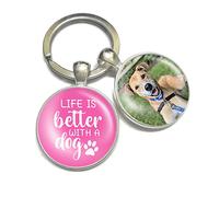 Personalised Dog Lover Keyring | Gifts for Women Men | Dog Paw Print Custom Photo Key Chain | Gifts for Dog Mum, Dog Dad, Dog Owner | Life is Better with A Dog (Pink)