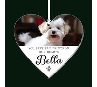Personalised Dog Memorial Christmas Baubles Gifts Pet Memory Christmas Tree Decorations Custom Acrylic Pet Bereavement Gifts with Any Name & Photo for Loss of Dog Cat Puppy Pet(Heart, Design 1)