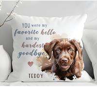 Personalised Dog Memorial Cushion - Custom Pet Loss Sympathy Gift with Photo -16x16 Remembrance Gift for Loss of Loved One Bereavement Pillow - Favorite Hello Hardest Goodbye