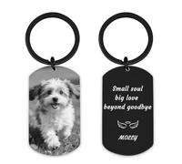 Personalised Dog Memorial Keyring - Double-Sided Photo & Engraving, Pet Bereavement Gift, In Memory of Beloved Dog or Cat, Keepsake for Cat Owners Too (Angel wings)
