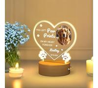 Personalised Dog Memorial Night Light - Custom Pet Photo Lamp with Heart and Paw Prints, LED Remembrance Gift with Name & Dates