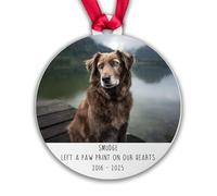 Personalised Dog Memorial Photo Bauble, 'Left a Paw Print on our Hearts' Tree Decoration Pet Xmas