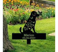 Personalised Dog Memorial Stake Metal Dog Garden Stakes Custom Pet Grave Marker Dog Memorial Plaque with Name Outdoor Dog Statue for Garden Yard Dog Pet Memorial Gift for Dog Lover (C-Customised)