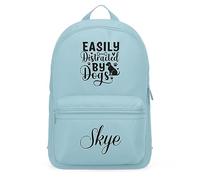 Personalised Dog Mini Backpack for Girls Easily Distracted by Dogs Back to School Bag for Kids, One Size, Light Blue