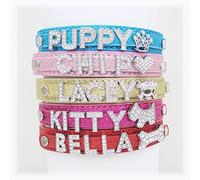 Personalised Dog or Cat Diamanté Fashion Collar - BLING PU Leather Hand Finished in UK(Bling Rose Pink,L)