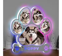 Personalised Dog Paw Mirror Lamp Custom Photo Name Acrylic Mirror Night Light Dog Memory Lamp Gifts for Pet Lovers Christmas Birthday (Style A)