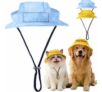 Personalised Dog Sun Hat with Embroidered Name,UPF50+ Adjustable Pet Bucket Hat for Summer, Breathable with Ear Holes for Small/Medium Dogs & Cats, Perfect for Outdoor Walks & Beach (Blue)