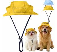 Personalised Dog Sun Hat with Embroidered Name,UPF50+ Adjustable Pet Bucket Hat for Summer, Breathable with Ear Holes for Small/Medium Dogs & Cats, Perfect for Outdoor Walks & Beach (Yellow)