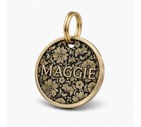 Personalised Dog Tag & Cat ID, Solid Brass with 3D Floral Wreath, Deep Engraved Name & Contact, Premium Pet Charm UK, Secure Ring Clasp - 25/30mm