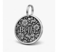 Personalised Dog Tag & Cat ID, Solid Brass with 3D Floral Wreath, Deep Engraved Name & Contact, Premium Pet Charm UK, Secure Ring Clasp - 25/30mm