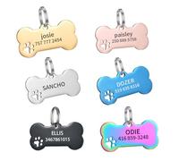 Personalised Dog Tag, Custom Bone Shape Stainless Steel Pet ID Tag with Single-Sided Engraved Name & Phone Number for Dogs Cats Puppy Kitten Collar, 6 Color Options