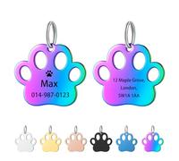 Personalised Dog Tag - Dog Tags for Pets Engraved UK, Engraved Dog Name Tags for Dogs with Any Text, Cat Tag for Pet Cats, Stainless Steel Dog ID Tag for Pet Dogs, Paw Print-Shaped (Colorful, S)