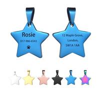 Personalised Dog Tag - Dog Tags for Pets Engraved UK, Engraved Dog Name Tags for Dogs with Any Text, Stainless Steel Dog ID Tag for Pet Dogs, Custom Cat Tag for Pet Cats, Star-Shaped (Blue, M)
