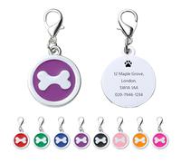 Personalised Dog Tag - Dog Tags for Pets Engraved UK, Engraved Round Dog Name Tags for Dogs with Any Text, Custom Dog ID Tag for Pet Dogs, Pet ID Tag with a Clasp (Bone-Style, Purple)