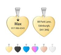 Personalised Dog Tag - Dog Tags for Pets Engraved UK, Engraved Stainless Steel Dog Name Tags with Any Name and Text, Custom Pet ID Tags for Dogs & Cats, Heart-Shaped Design (Gold, L)