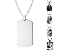 Personalised Dog Tag for Men,Engraved Photo Necklace Military Pendant Picture Jewellery,Stainless Steel Memorial Necklace Gifts for Boyfriend Dad Husband Fathers Day (Silver)