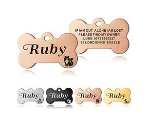 Personalised Dog Tag ID Tags for Dogs Cats Pets Tag Engraved Stainless Steel Funny Tags 4 Colours 2 Sizes S/L (Champagne Gold Bone)