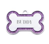 Personalised Dog Tag Pet ID Tag with Glitter,Custom Alloy Pet ID Tag with Laser Engraved Text,Custom Name Tag for Dog Cat Pet Owner (Purple, S)