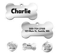 Personalised Dog Tags and Cat Tags, Stainless Steel Pet ID Tags, Front Back Engraving up to 6 Lines of Text, Custom Durable Pet Name Tags for Small Large Dogs Cats（Bone Pack of 1）