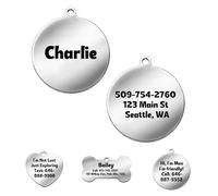 Personalised Dog Tags and Cat Tags, Stainless Steel Pet ID Tags, Front Back Engraving up to 6 Lines of Text, Custom Durable Pet Name Tags for Small Large Dogs Cats（Round Pack of 1）