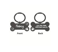 Personalised Dog Tags Bone for Pets, Engraved Cat Dog Name Tag, Identify Tag for Pet Doggy Kitten Kitty Puppy, Scratch Resistant ID Tag (Black)
