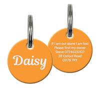 Personalised Dog Tags for Pets Engraved UK Cat Dog Name Identity Pet Tags Doggy Kitten Kitty Puppy Deep Engraved ID Stainless Steel (Circle Shape - Gold)