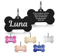 Personalised Dog Tags for Pets Engraved UK Cat Dog Name Identity Pet Tags Doggy Kitten Kitty Puppy Deep Engraved ID Stainless Steel (Bone Shape - Black)