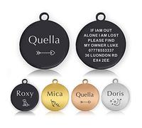 Personalised Dog Tags for Pets Engraved UK Cat Dog Name Tag Identify Tag for Pet Doggy Kitten Kitty Puppy Deep Engraved Scratch Resistant ID Tag Choice of Sizes & Colours & Shapes (Black Round)