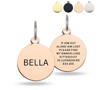 Personalised Dog Tags for Pets Engraved UK Custom Dog Tag Double Sided Engraved Dog ID Tag with Any Name & Number Stainless Steel Dog Name Tag for Pet Puppy Dog Cat Kitty(Champagne Gold, Round, S)