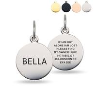 Personalised Dog Tags for Pets Engraved UK Custom Dog Tag Double Sided Engraved Dog ID Tag with Any Name & Number Stainless Steel Dog Name Tag for Pet Puppy Dog Cat Kitty(Silver, Round, L)