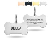 Personalised Dog Tags for Pets Engraved UK Custom Dog Tag Double Sided Engraved Dog ID Tag with Any Name & Number Stainless Steel Dog Name Tag for Pet Puppy Dog Cat Kitty(Silver, Bone, S)