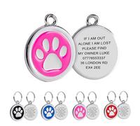 Personalised Dog Tags for Pets Engraved UK Dog Name Tag Personalised Dog Tag Id Tags for Dogs Cats Engraved Dog Tags Stainless Steel 25mm (Pink Paw)