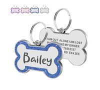 Personalised Dog Tags for Pets Engraved UK Prime Stainless Steel Glitter Dog ID Name Tag Bone Shape S L Sizes 4 Colours (Blue S, Bone)