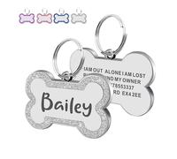 Personalised Dog Tags for Pets Engraved UK Prime Stainless Steel Glitter Dog ID Name Tag Bone Shape S L Sizes 4 Colours (Silver S, Bone)