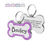 Personalised Dog Tags for Pets Engraved UK Prime Stainless Steel Glitter Dog ID Name Tag Bone Shape S L Sizes 4 Colours (Purple S, Bone)