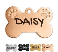 Personalised Dog Tags for Pets Engraved UK - Stainless Steel Bone Dog ID Tag, Deep Laser Engraved Custom Name Tag, Double-Sided, Rust-Proof - With Your Touch (Rose Gold)