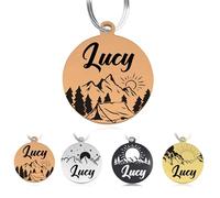 Personalised Dog Tags for Pets Engraved UK Stainless Steel Pet ID Name Tags Cat Dog Collar Name Tag Scratch Resistant ID Tag for Pets Dogs Doggy Puppy Cats Kitten Kitty (Champagne Gold Round, L)