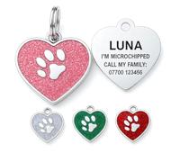 Personalised Dog Tags for Pets Engraved UK, Stainless Steel Pet ID Tag for Dogs & Cats, Heart Collar Tag with Deep Laser Engraving, Waterproof Custom Name Tag, 4 Glitter Colours(Silver)