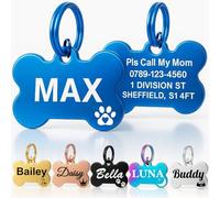 Personalised Dog Tags for Pets UK Prime, Deep Engraved Cat Dog Name ID Tags, Stainless Steel Pet Tag for Doggy Kitten Kitty Puppy, Scratch Resistant Tag (Blue Bone, S)