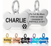 Personalised Dog Tags for Pets UK Prime, Deep Engraved Cat Dog Name ID Tags, Stainless Steel Pet Tag for Doggy Kitten Kitty Puppy, Scratch Resistant Tag (Silver Bone, L)