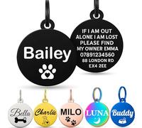 Personalised Dog Tags for Pets UK Prime, Deep Engraved Cat Dog Name ID Tags, Stainless Steel Pet Tag for Doggy Kitten Kitty Puppy, Scratch Resistant Tag (Black Round, S)