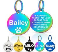 Personalised Dog Tags for Pets UK Prime, Deep Engraved Cat Dog Name ID Tags, Stainless Steel Pet Tag for Doggy Kitten Kitty Puppy, Scratch Resistant Tag (Multicolour Round, S)