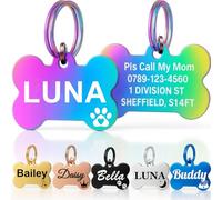 Personalised Dog Tags for Pets UK Prime, Deep Engraved Cat Dog Name ID Tags, Stainless Steel Pet Tag for Doggy Kitten Kitty Puppy, Scratch Resistant Tag (Multicolour Bone, L)