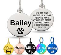Personalised Dog Tags for Pets UK Prime, Deep Engraved Cat Dog Name ID Tags, Stainless Steel Pet Tag for Doggy Kitten Kitty Puppy, Scratch Resistant Tag (Silver Round, L)